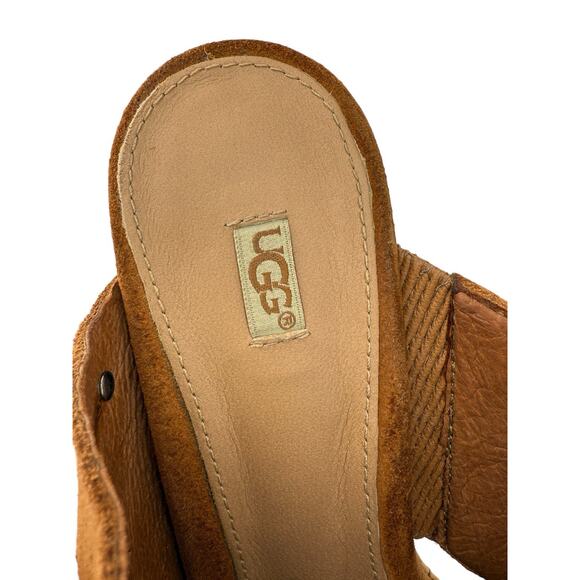 UGG Marta High Wedge Sandals Chestnu Soft Suedet Size 9 1015079 NWB - Picture 9 of 12